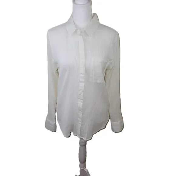 Treasure & Bond Button Up Blouse Ivory W/Silver Thread Collared Women's Size XS - Picture 1 of 15